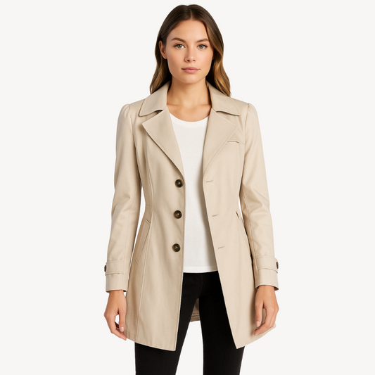 Women’s Longline Trench Coat – Button-Front Classic Style