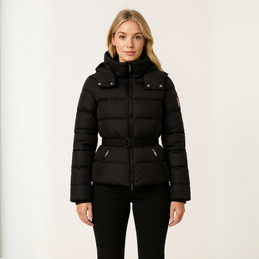 Women’s Belted Puffer Jacket – Defined Quilted Silhouette